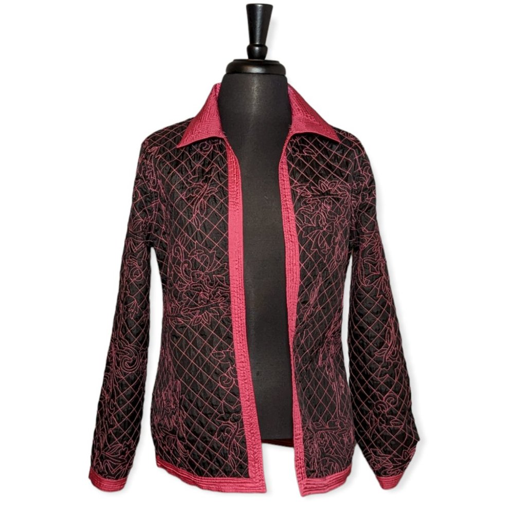 Chico's Reverseable Quilted Black & Pink Jacket Size Medium